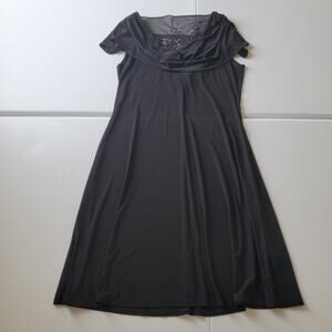90s Witch Whimsigoth Dress Womens 12 Black Beaded Mesh Cowl Neck Morticia